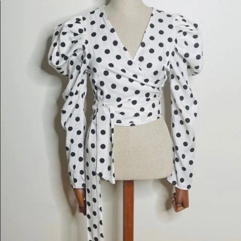 Polka Dotted Blouse with wrap belt - Picture 3 of 3